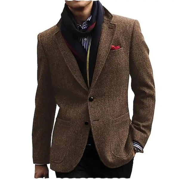 Elegant Men's Herringbone Single Breasted Jacket - Casual Wedding Tuxedo Blazer for Business and Special Occasions